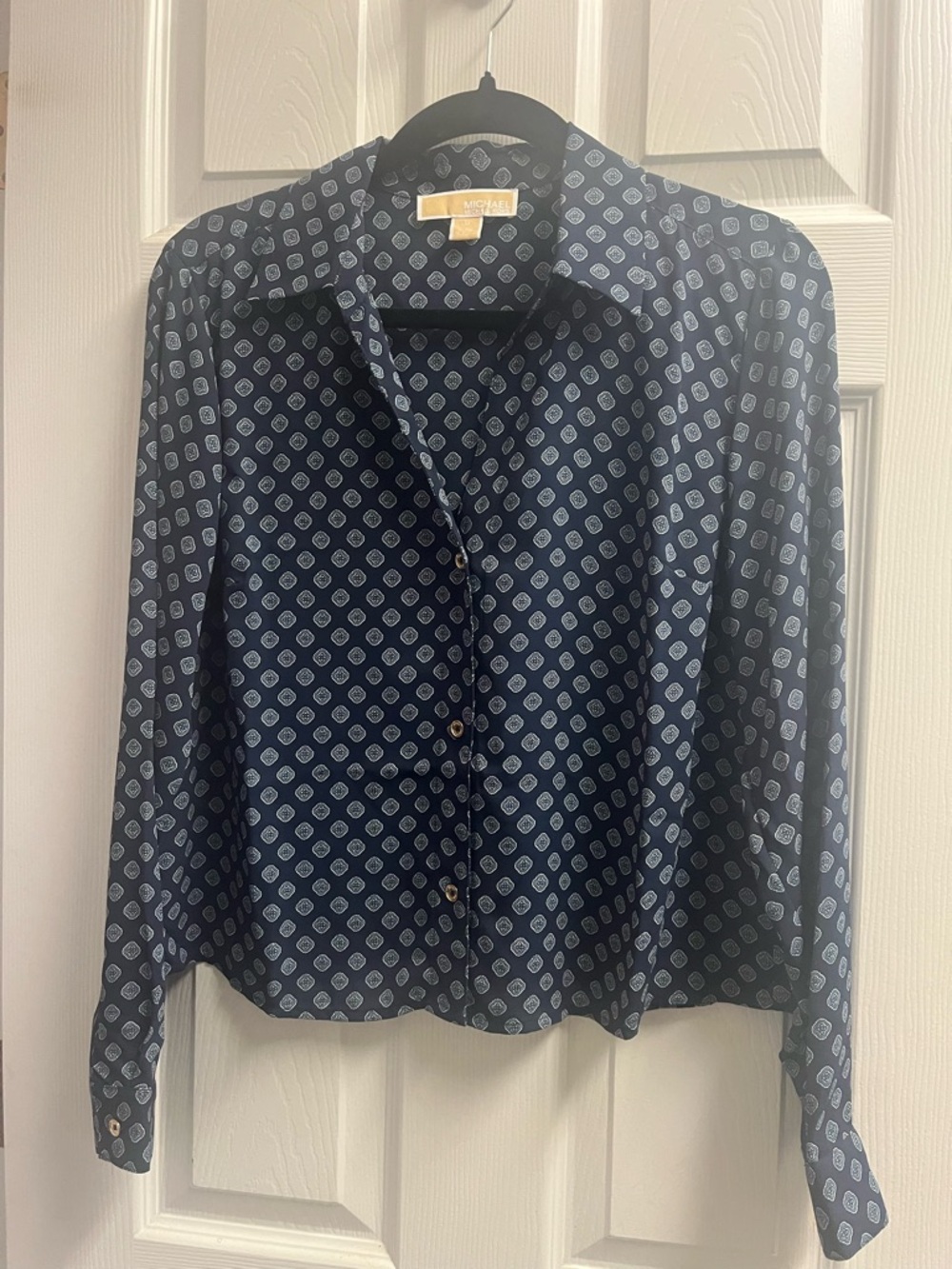 Michael Kors Navy Blouse with Light Blue Medallion Print